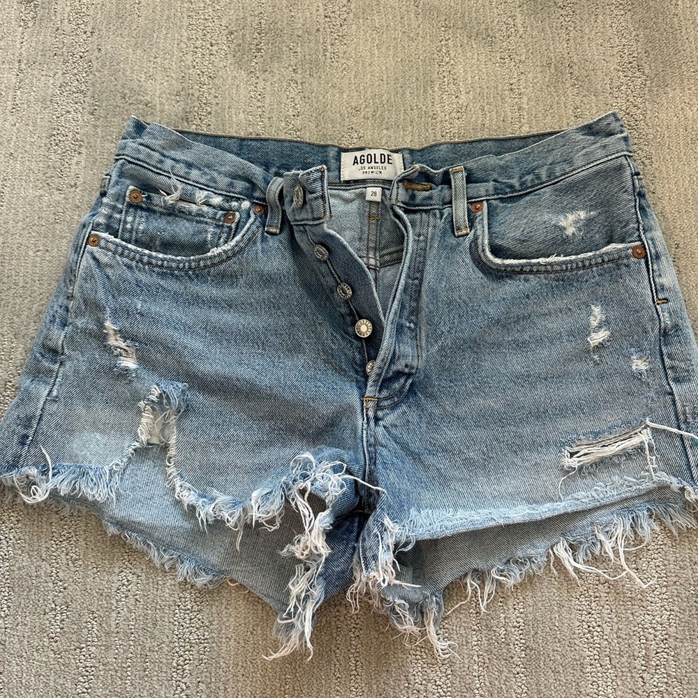 Agolde Frayed Blue Jean Shorts